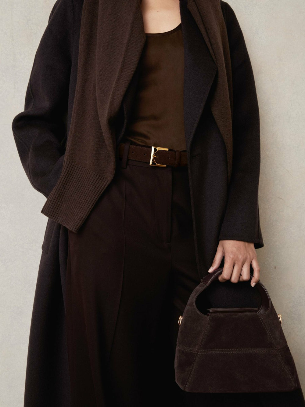 Patent Leather Oval Buckle Belt in Chocolate