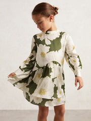 13-14 yrs Floral-Print Swing Dress in Green