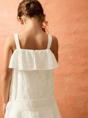 13-14 yrs SmileyWorld Broderie Logo Dress in Ivory