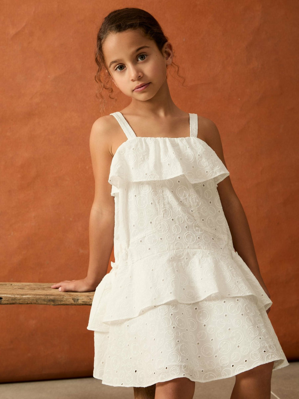 9-13 yrs SmileyWorld Broderie Logo Dress in Ivory