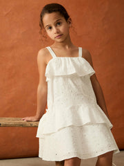 9-13 yrs SmileyWorld Broderie Logo Dress in Ivory
