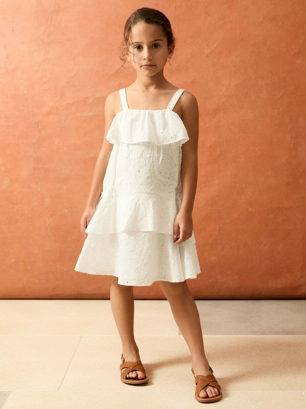 9-13 yrs SmileyWorld Broderie Logo Dress in Ivory