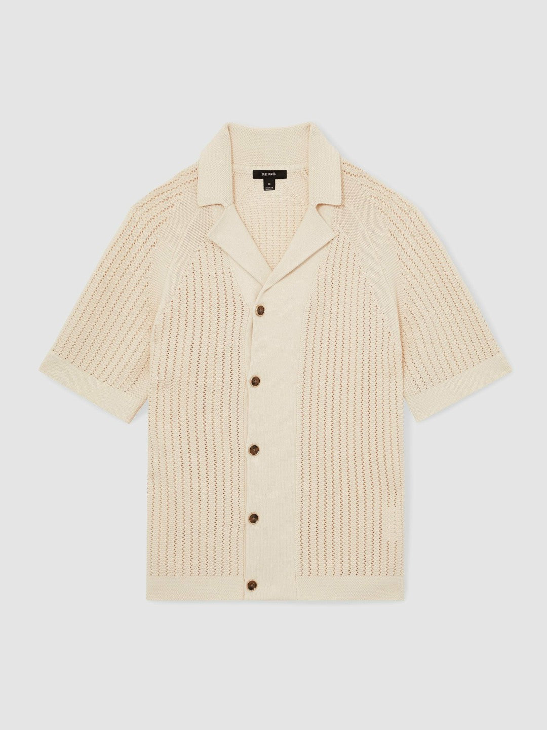 Cotton Textured-Knit Cuban-Collar Shirt in Light Stone