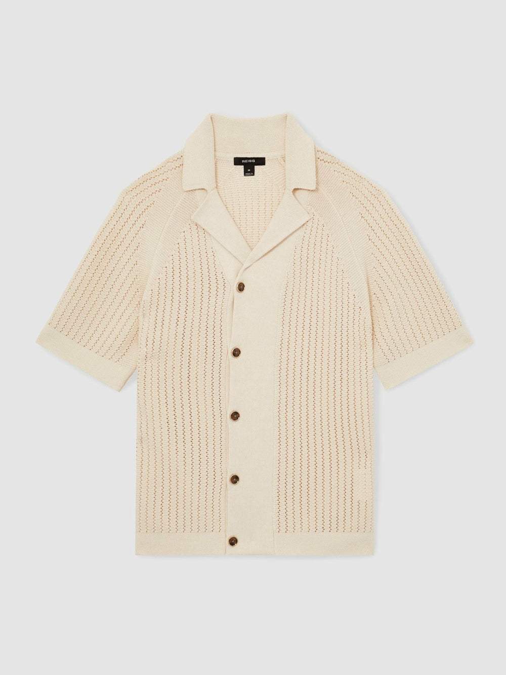 Cotton Textured-Knit Cuban-Collar Shirt in Light Stone