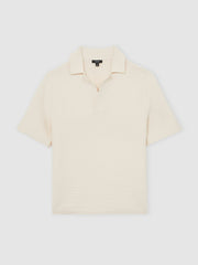 Oversize Textured Polo Shirt Cotton-Blend in Off White