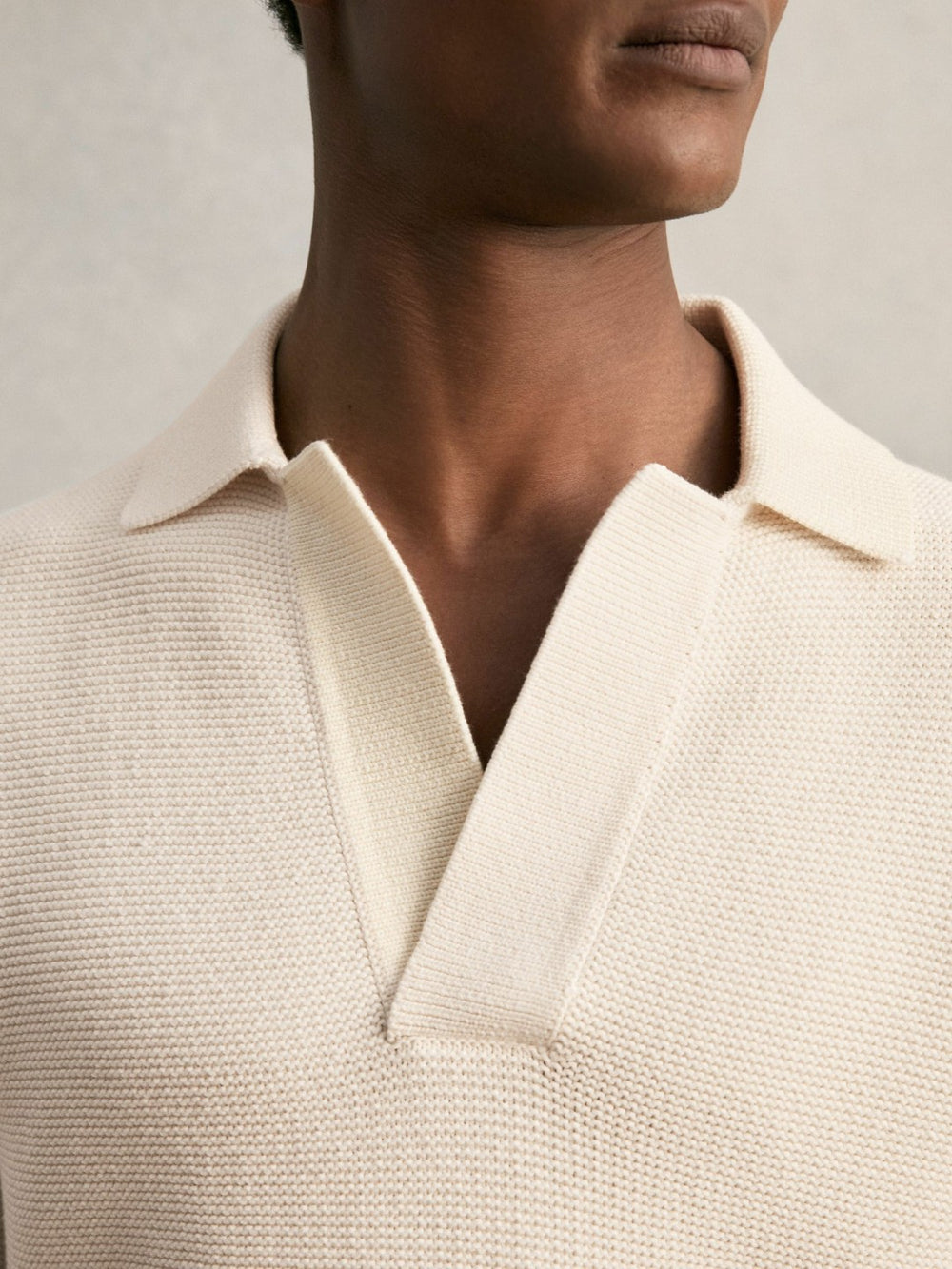Oversize Textured Polo Shirt Cotton-Blend in Off White