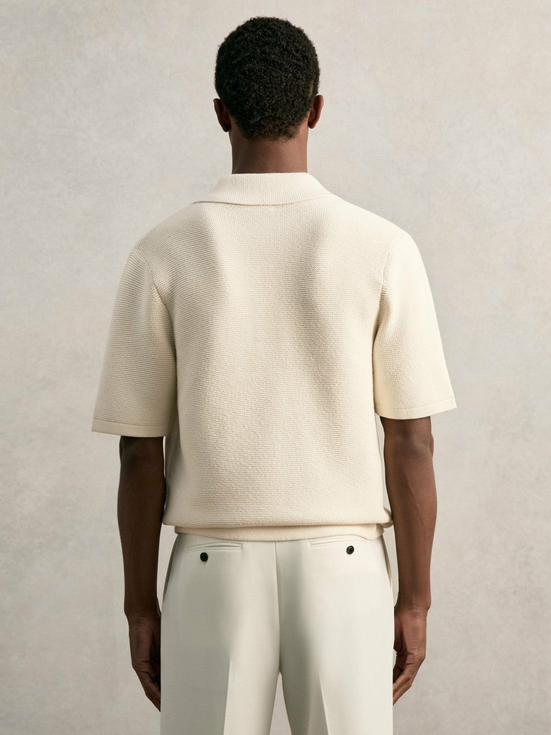 Oversize Textured Polo Shirt Cotton-Blend in Off White