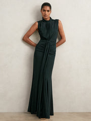 Sheer Ruched Maxi Dress in Teal