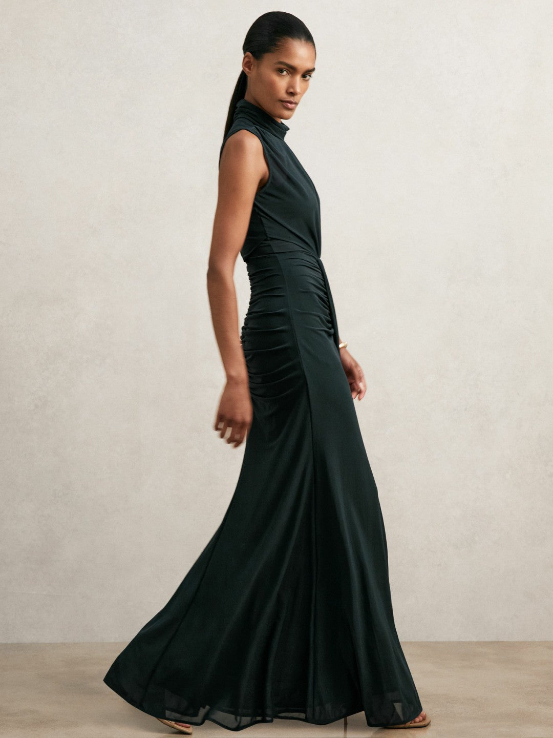 Sheer Ruched Maxi Dress in Teal