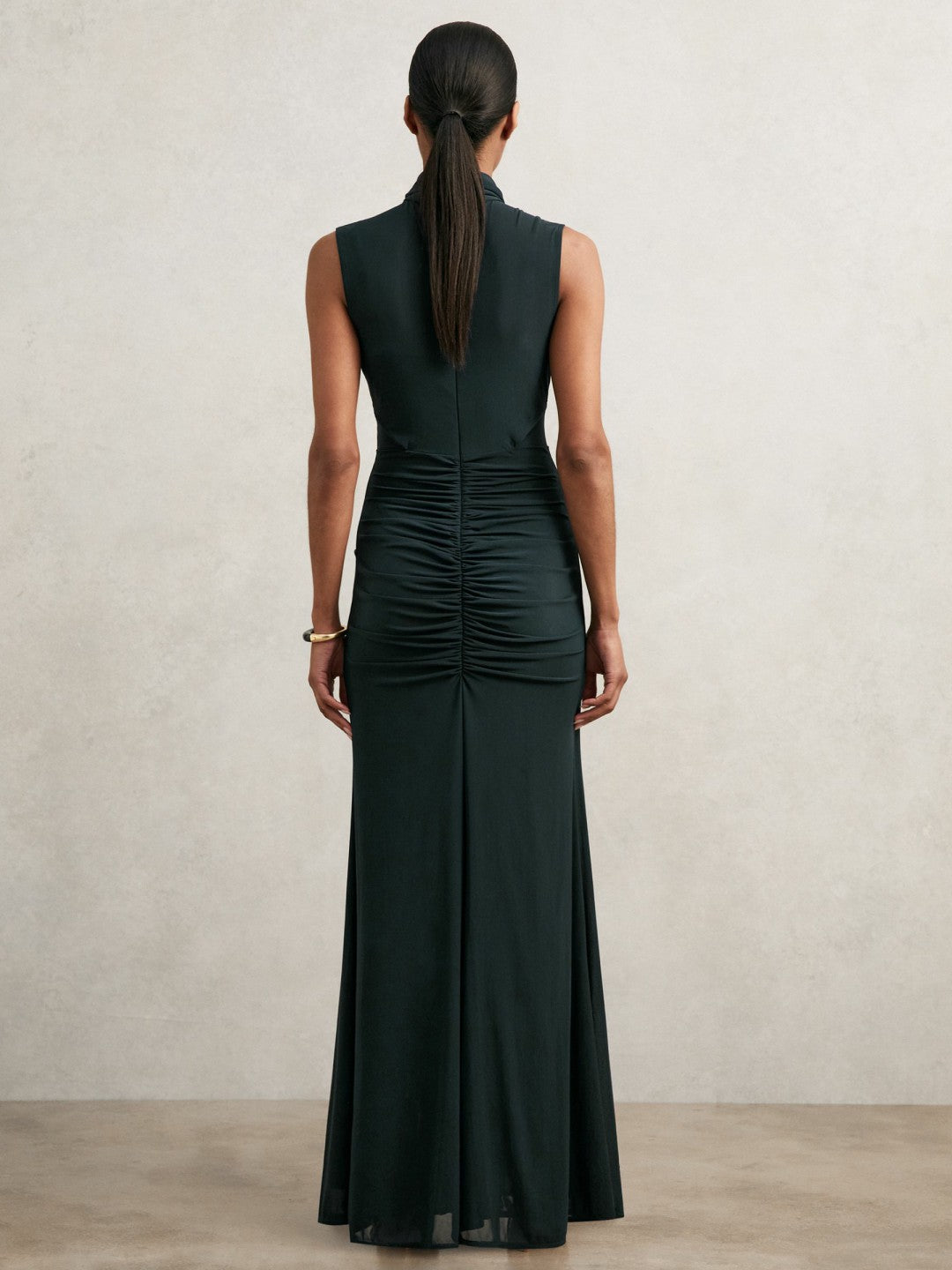 Sheer Ruched Maxi Dress in Teal