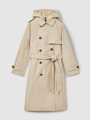 Petite Hooded Insert Trench Coat in Stone