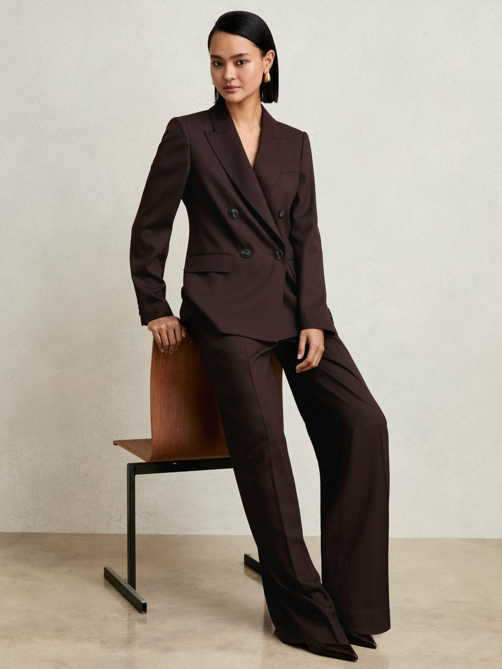 Petite Wool-Blend Wide-Leg Suit Trousers in Aubergine