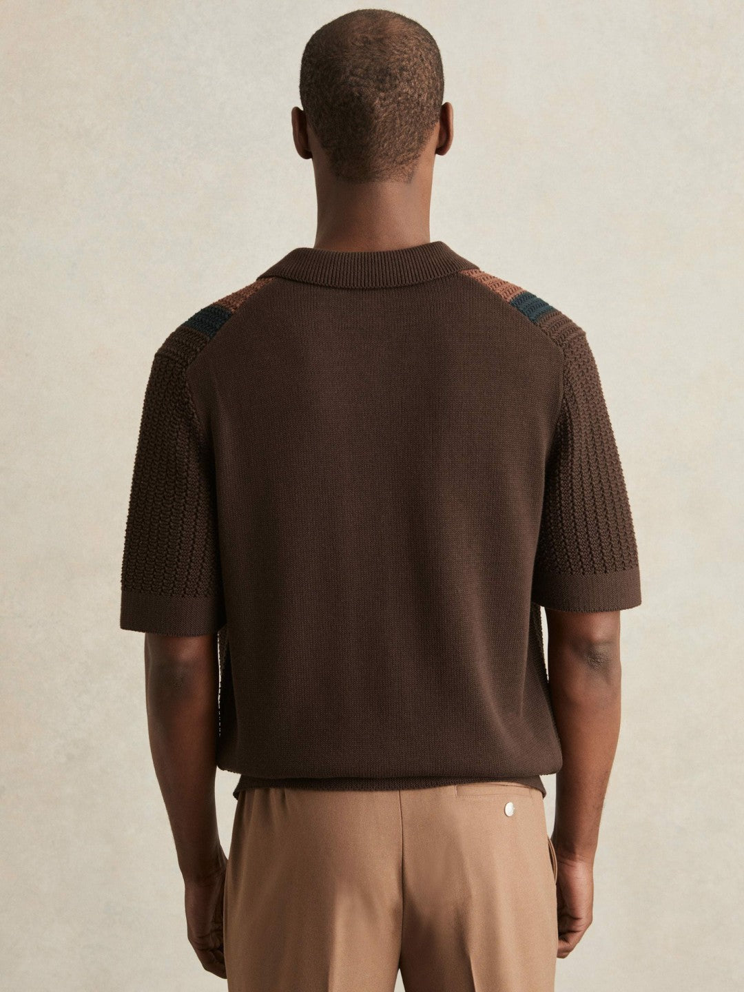 Cotton Textured-Knit Stripe Shirt in Brown Multi
