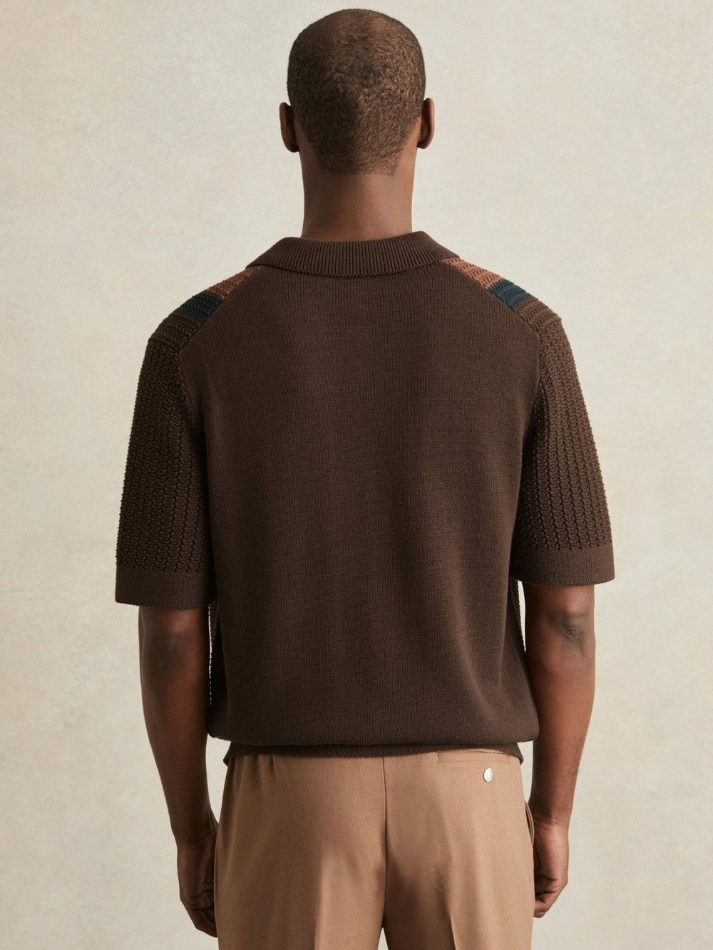 Cotton Textured-Knit Stripe Shirt in Brown Multi
