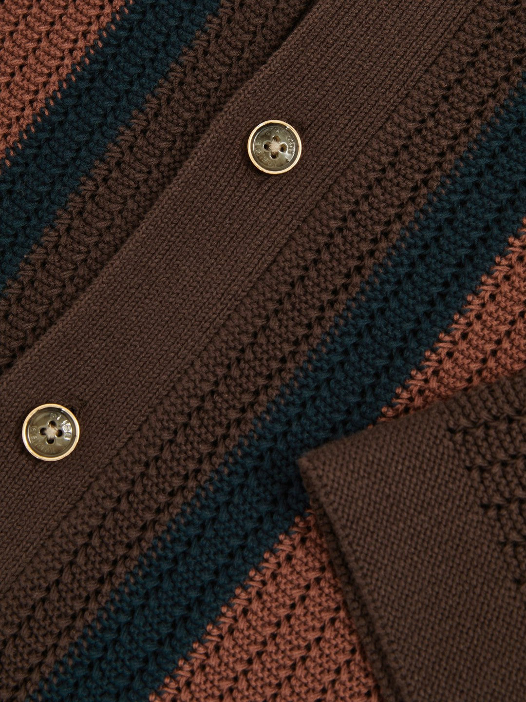 Cotton Textured-Knit Stripe Shirt in Brown Multi