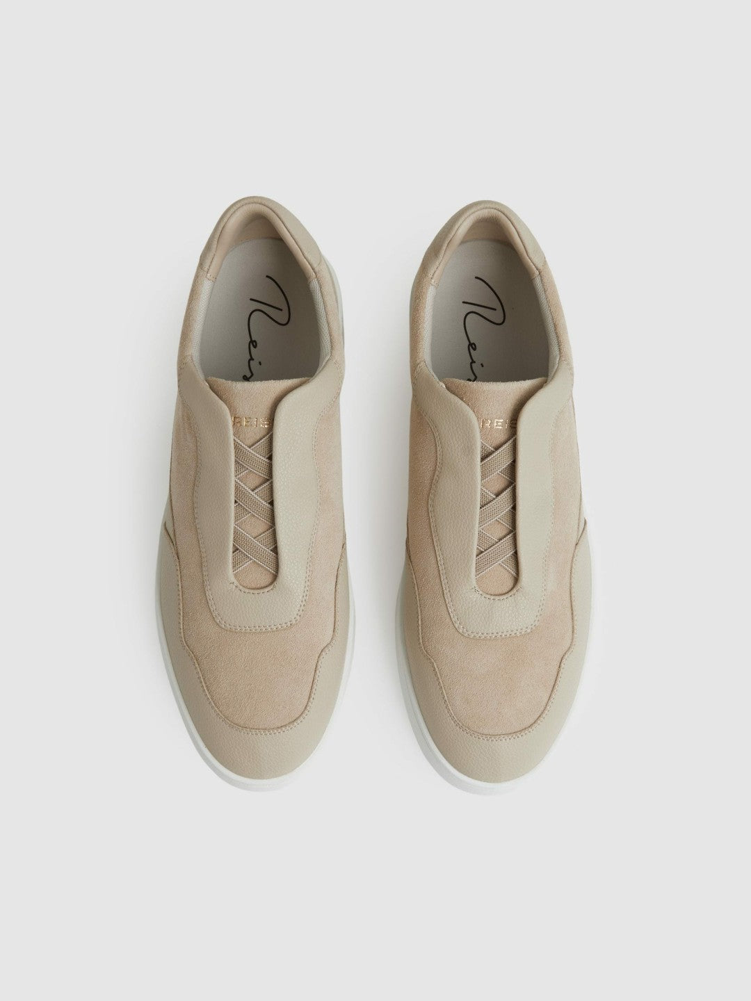 Leather Elasticated-Lace Trainers in Ecru