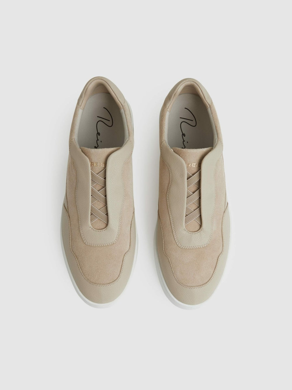 Leather Elasticated-Lace Trainers in Ecru