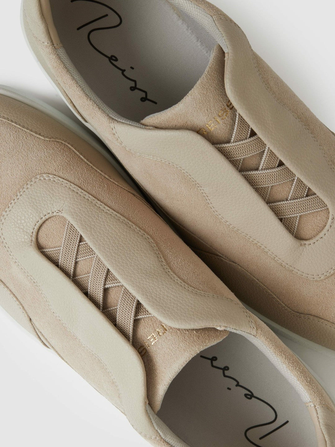 Leather Elasticated-Lace Trainers in Ecru