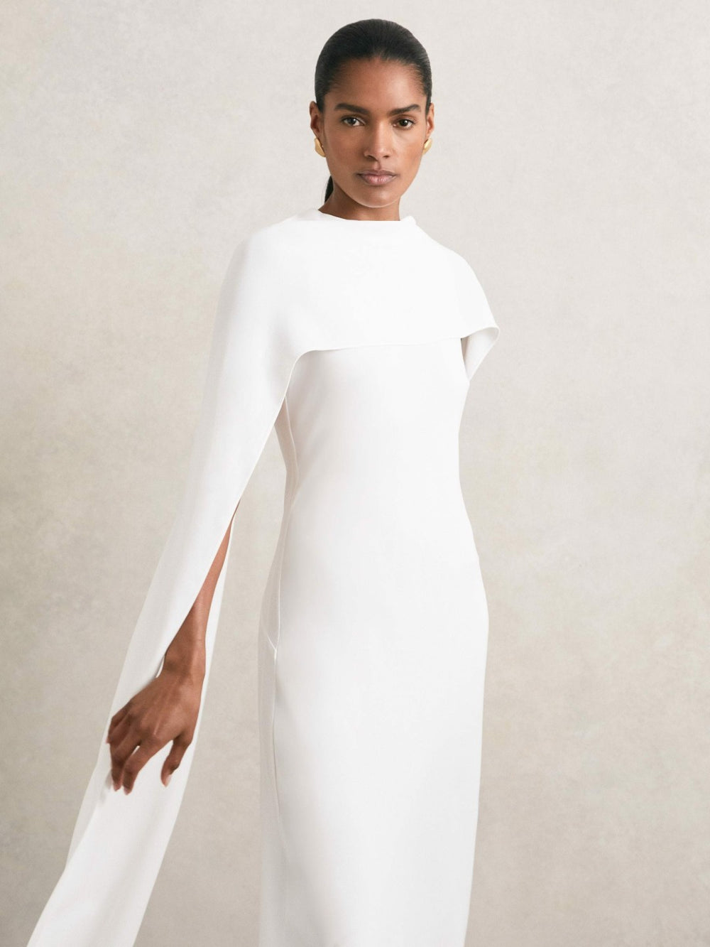 Crepe Cape Maxi Dress in White