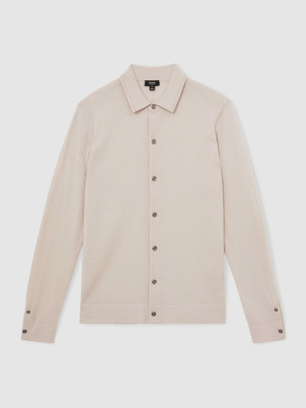 Merino Wool Button-Through Cardigan in Beige