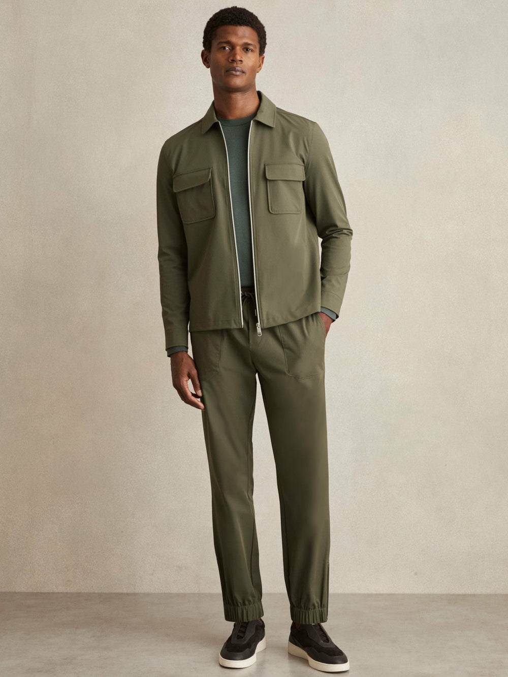Drawstring Technical Cuffed Trousers in Green