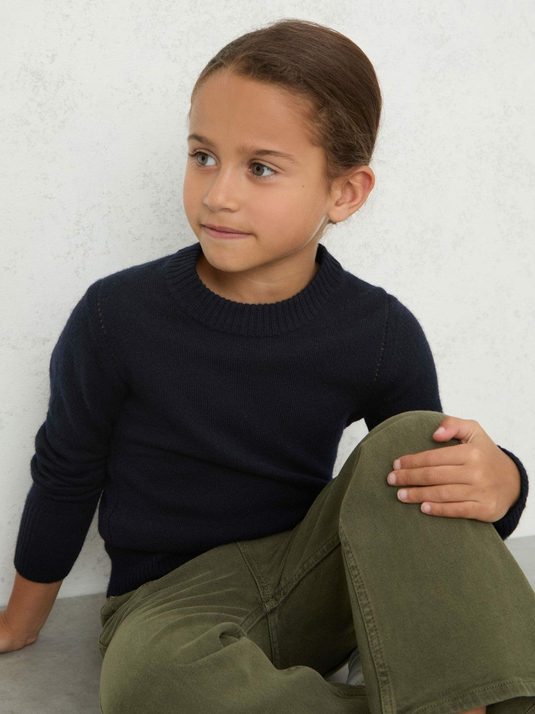9-13 yrs Wool-Blend Open-Stitch Jumper with Cashmere in Navy
