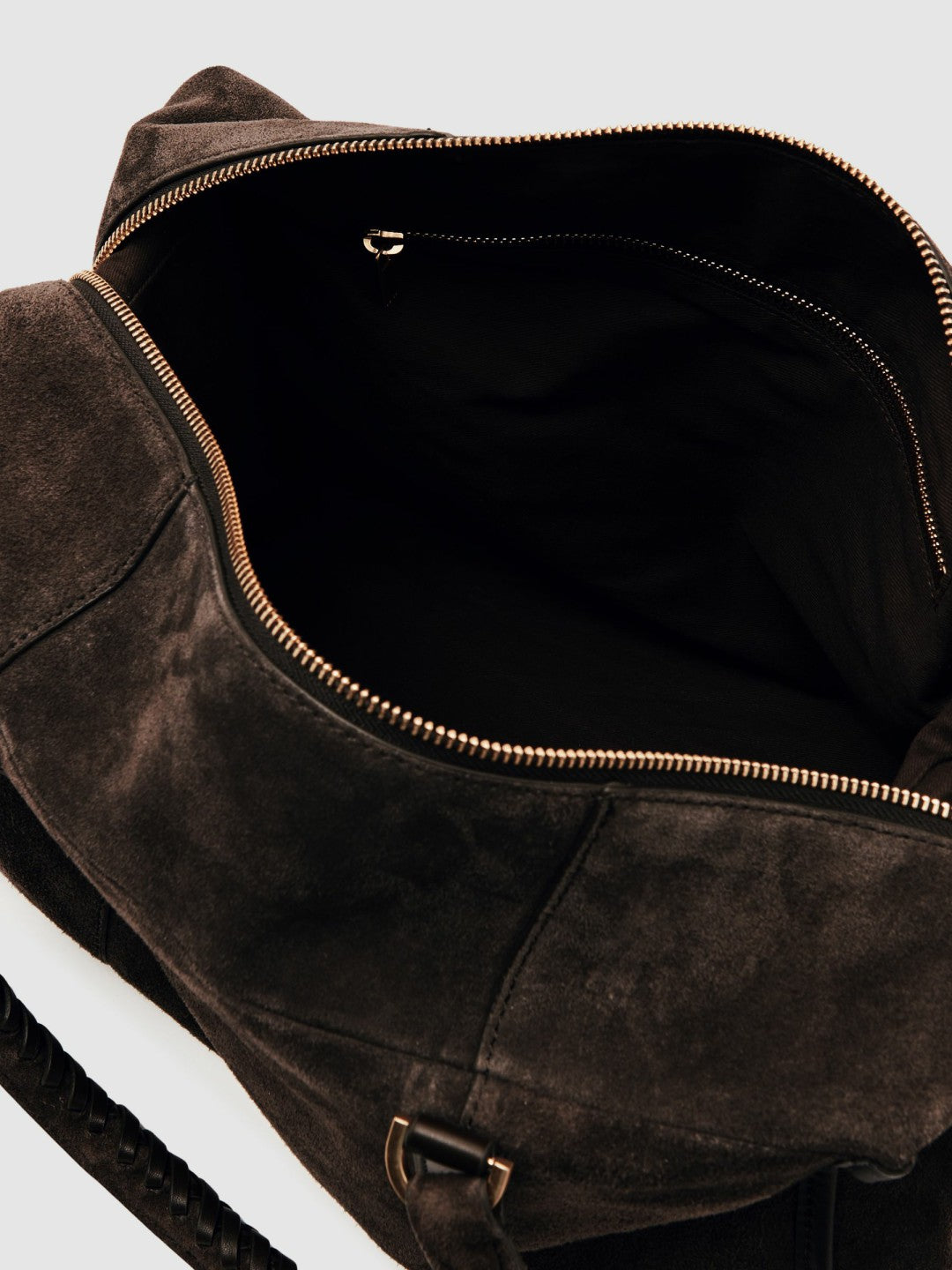 Suede Braided-Strap Bowling Bag in Chocolate
