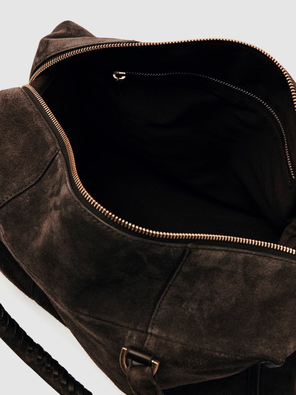Suede Braided-Strap Bowling Bag in Chocolate