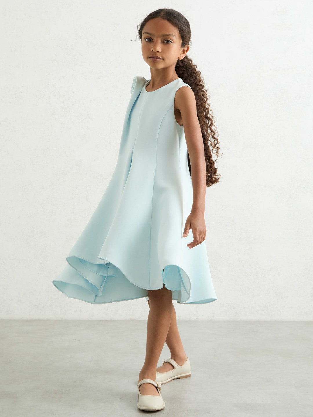 9-13 yrs Flower-Detail Fit-And-Flare Dress in Blue