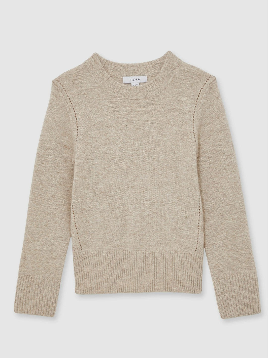 3-9 yrs Wool-Blend Open-Stitch Jumper with Cashmere in Oatmeal