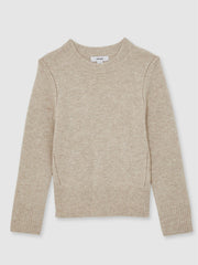 3-9 yrs Wool-Blend Open-Stitch Jumper with Cashmere in Oatmeal