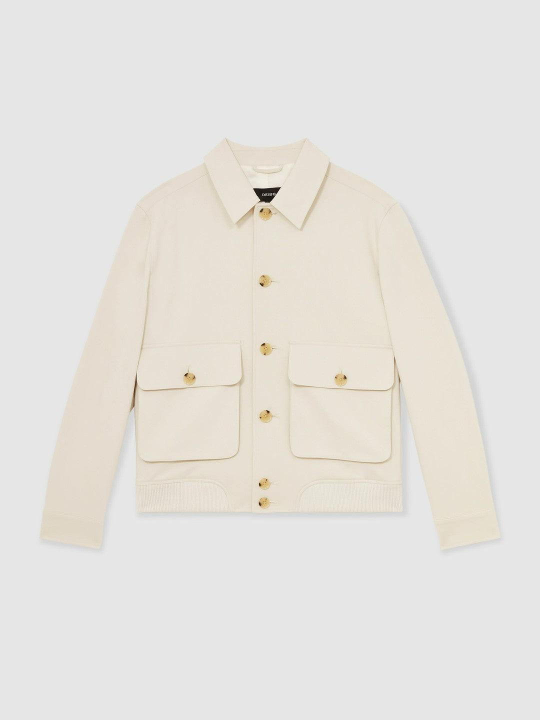 Cotton-Blend Button-Through Jacket in Light Stone
