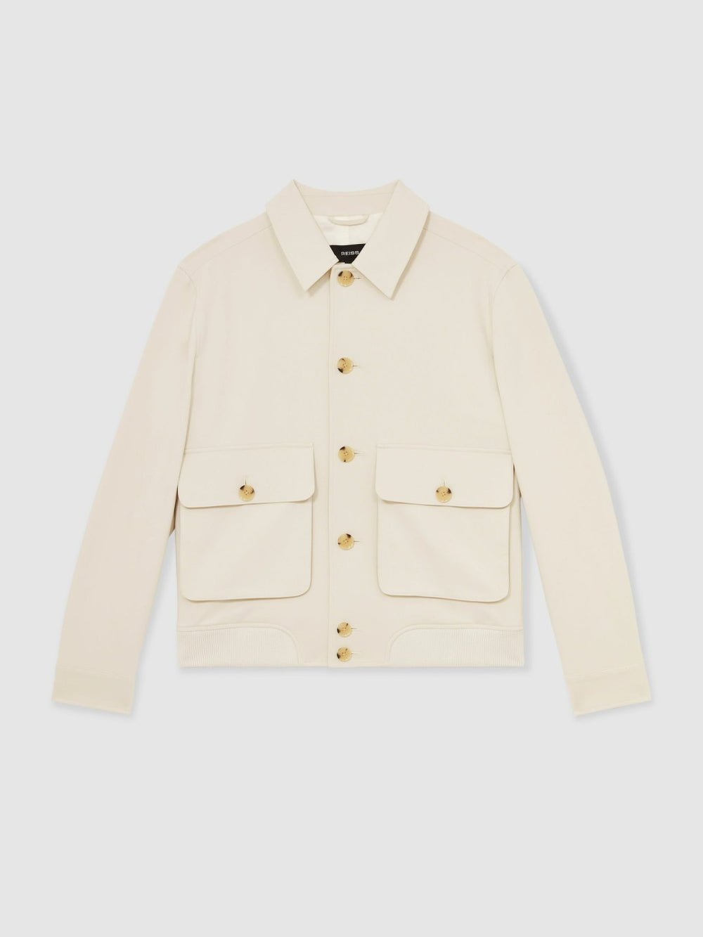 Cotton-Blend Button-Through Jacket in Light Stone