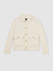 Cotton-Blend Button-Through Jacket in Light Stone