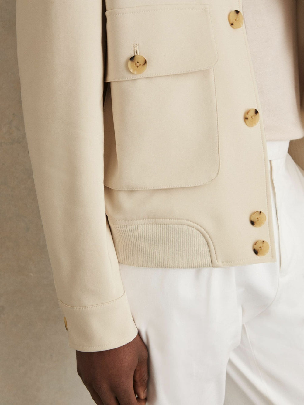 Cotton-Blend Button-Through Jacket in Light Stone