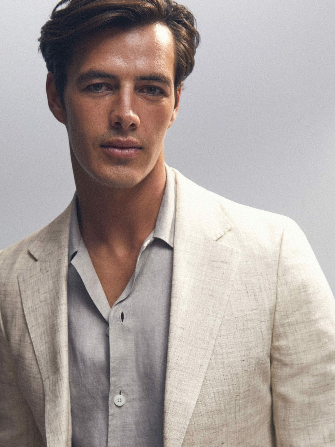 Linen-Cotton Single-Breasted Suit Blazer Slim-Fit in Stone