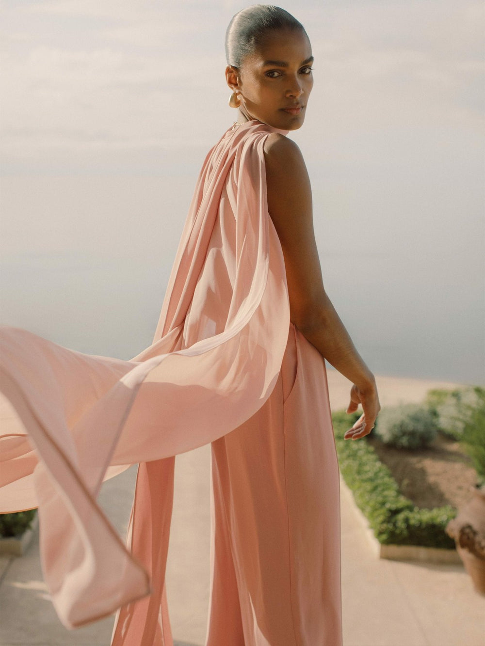 Wide-Leg Cape Jumpsuit in Pink