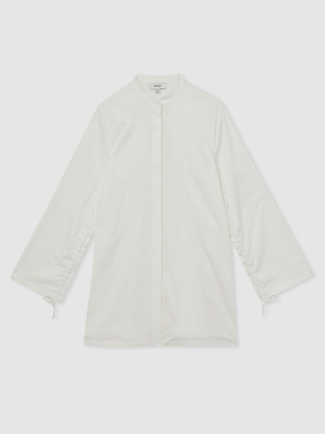 Cotton Gathered Cut-Out Shirt Dress with Stretch in Ivory
