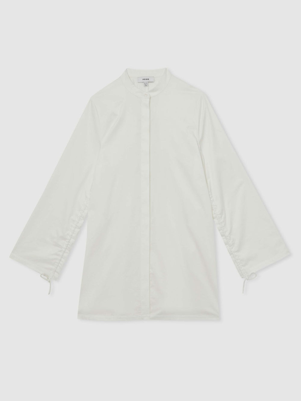 Cotton Gathered Cut-Out Shirt Dress with Stretch in Ivory