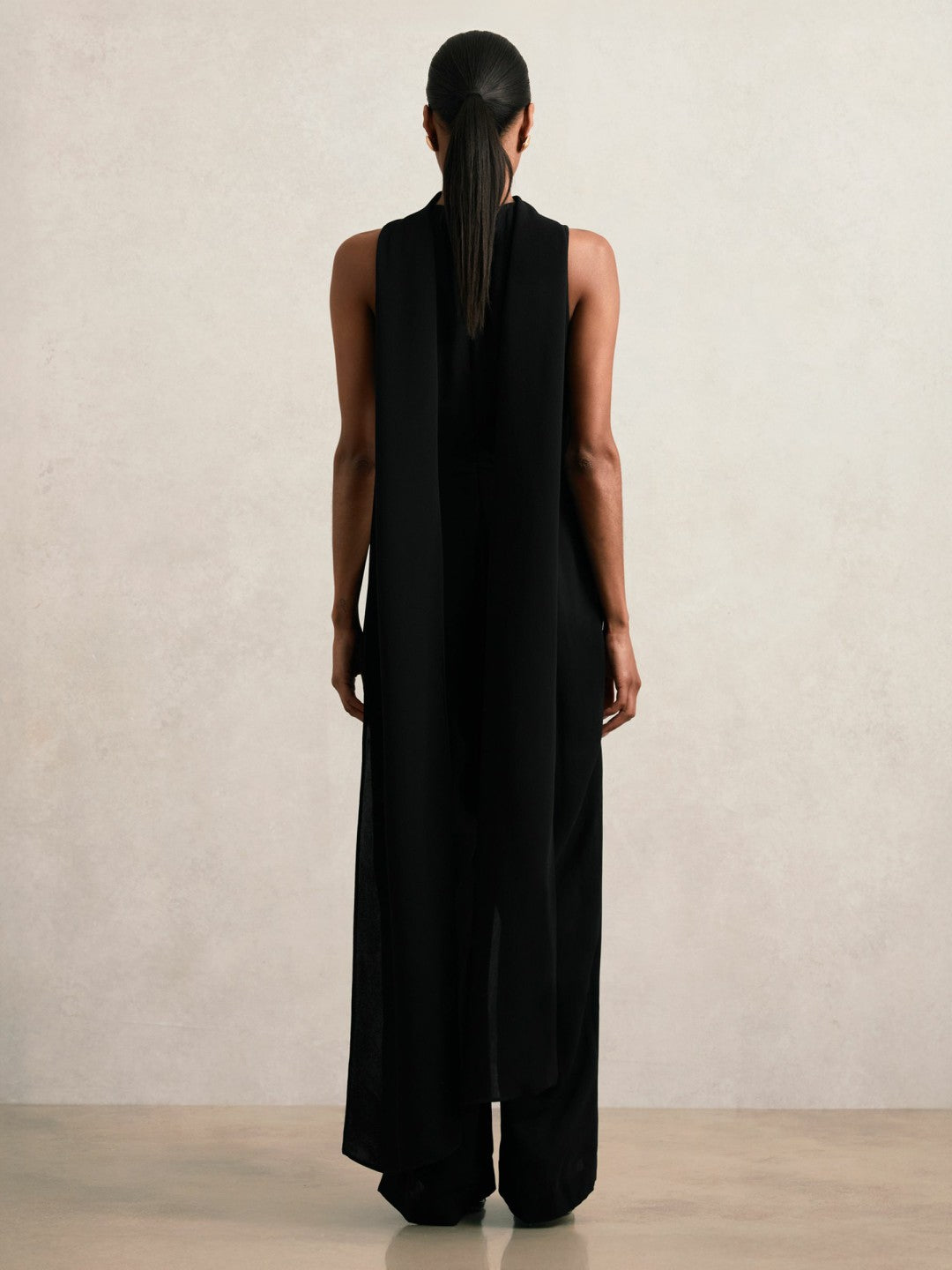 Wide-Leg Cape Jumpsuit in Black