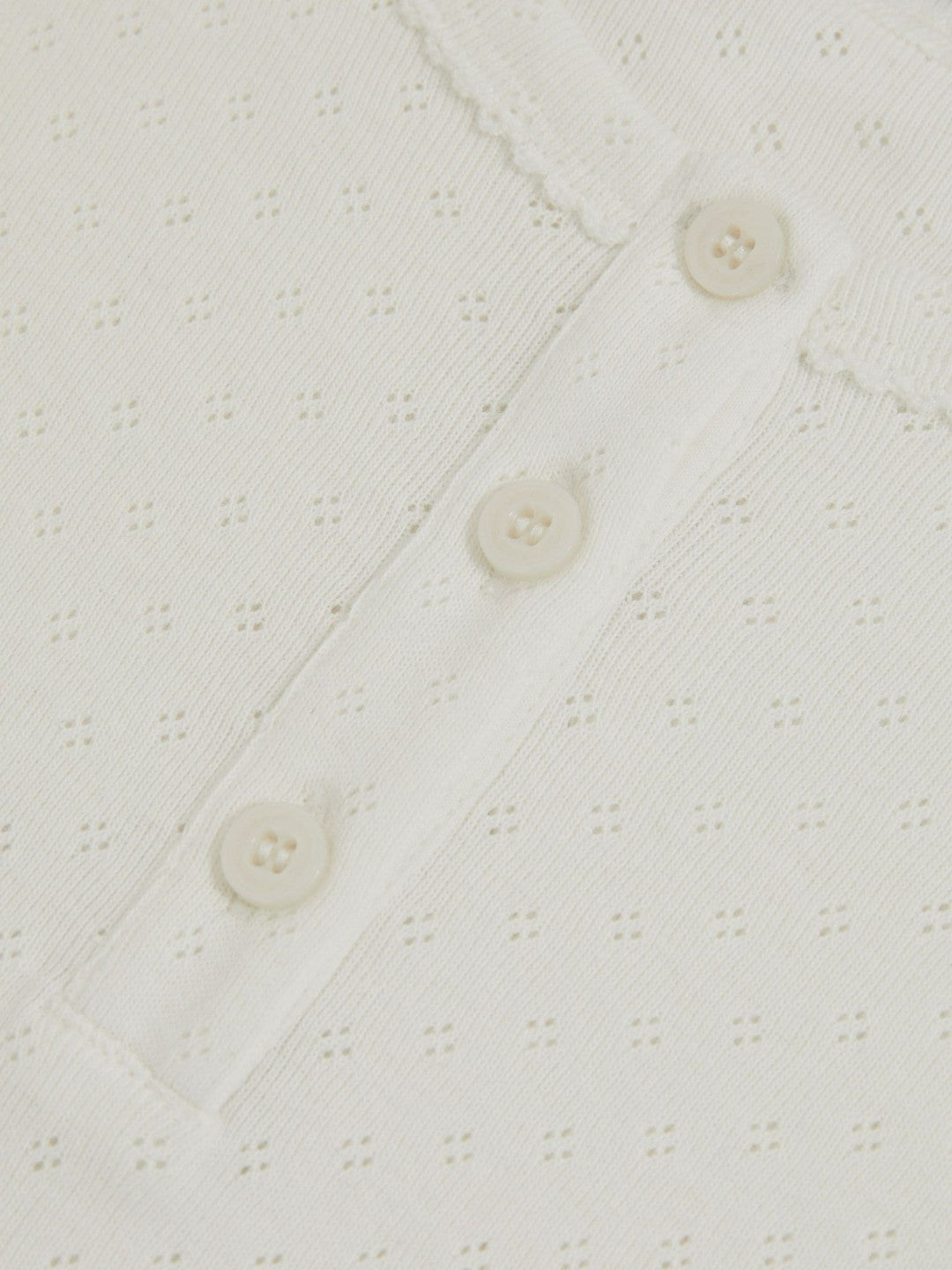 9-13 yrs Cotton Pointelle Button T-Shirt in Ivory