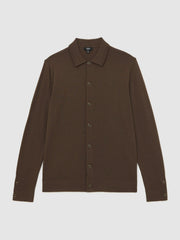 Merino Wool Button-Through Cardigan in Chocolate Brown