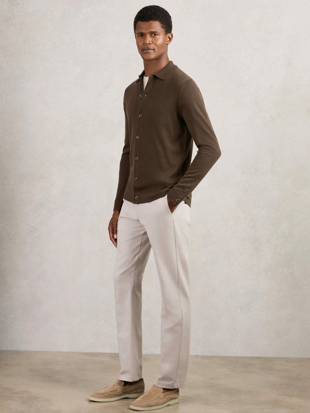 Merino Wool Button-Through Cardigan in Chocolate Brown