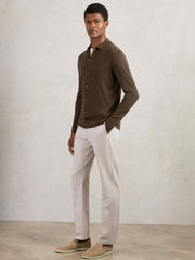 Merino Wool Button-Through Cardigan in Chocolate Brown