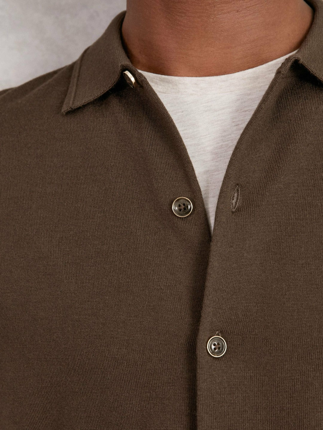 Merino Wool Button-Through Cardigan in Chocolate Brown
