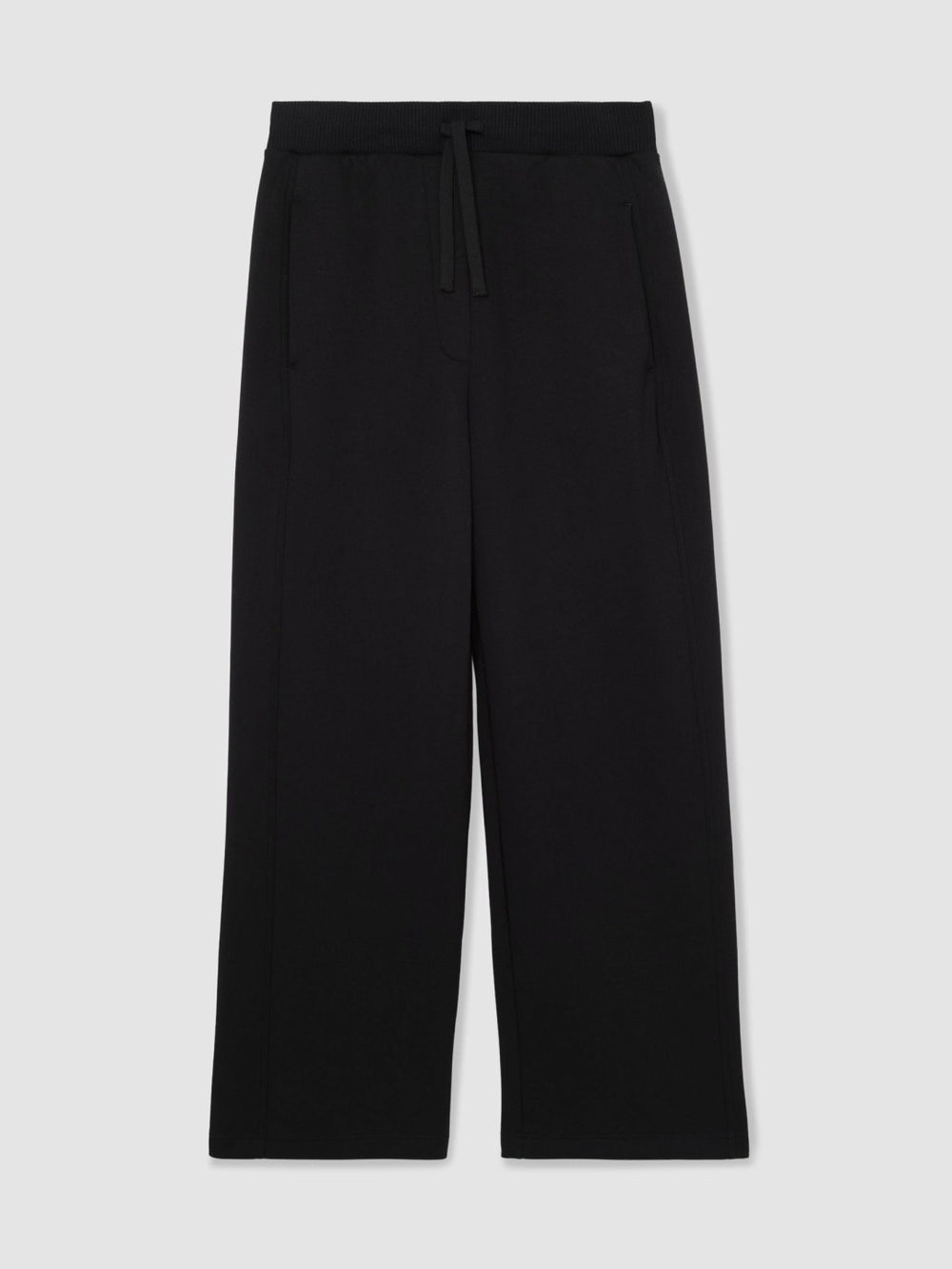 Wide-Leg Interlock Drawstring Joggers in Black