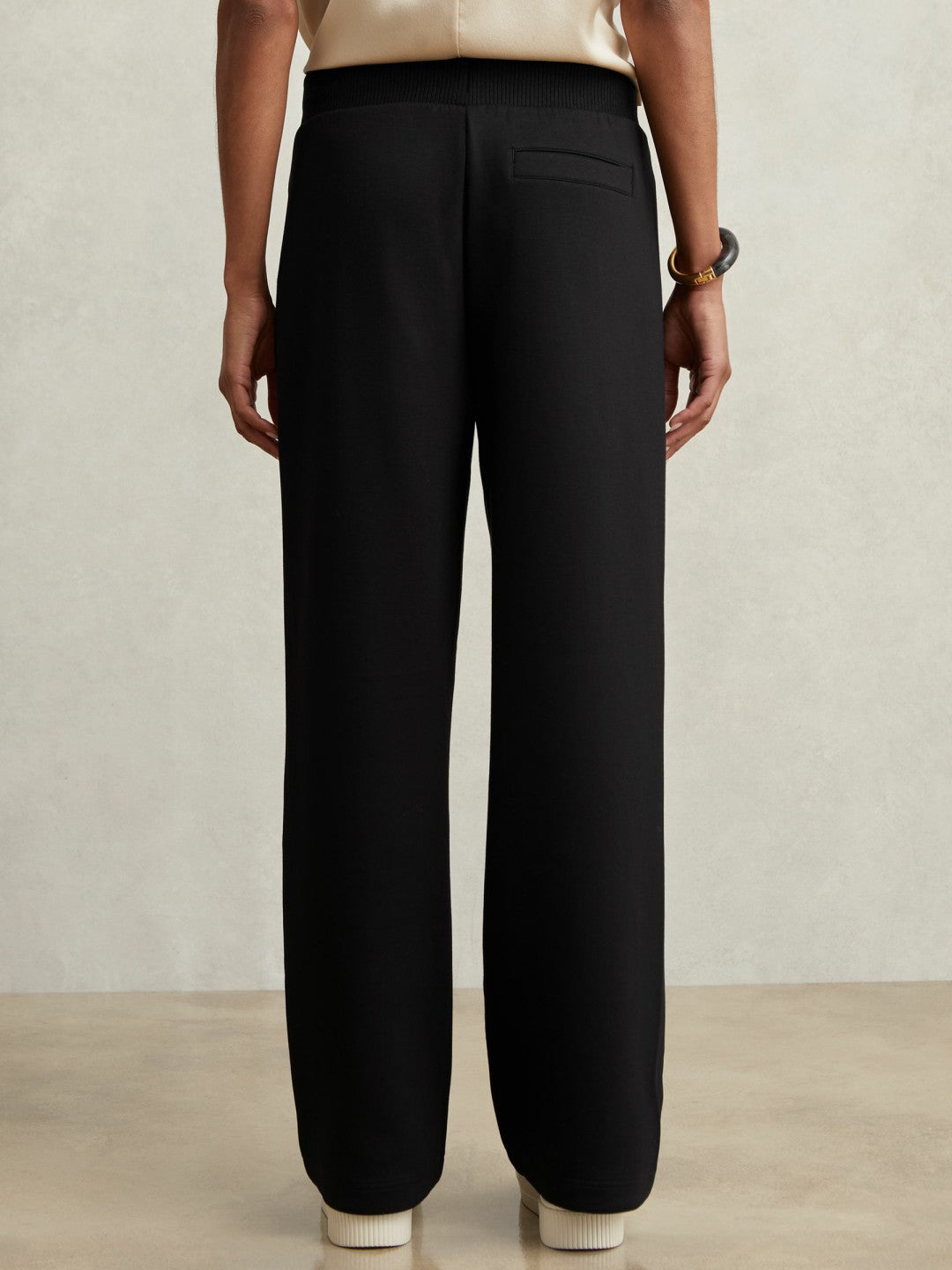 Wide-Leg Interlock Drawstring Joggers in Black