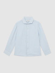 9-13 yrs Linen Cutaway Collar Shirt in Pale Blue