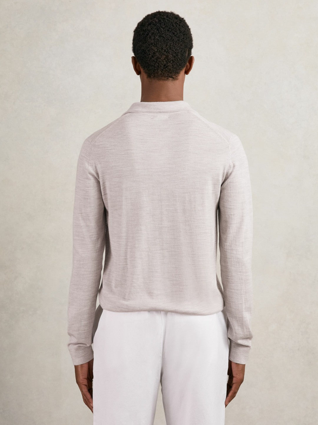 Merino Wool Open-Collar Polo Shirt in Wicker Brown Melange