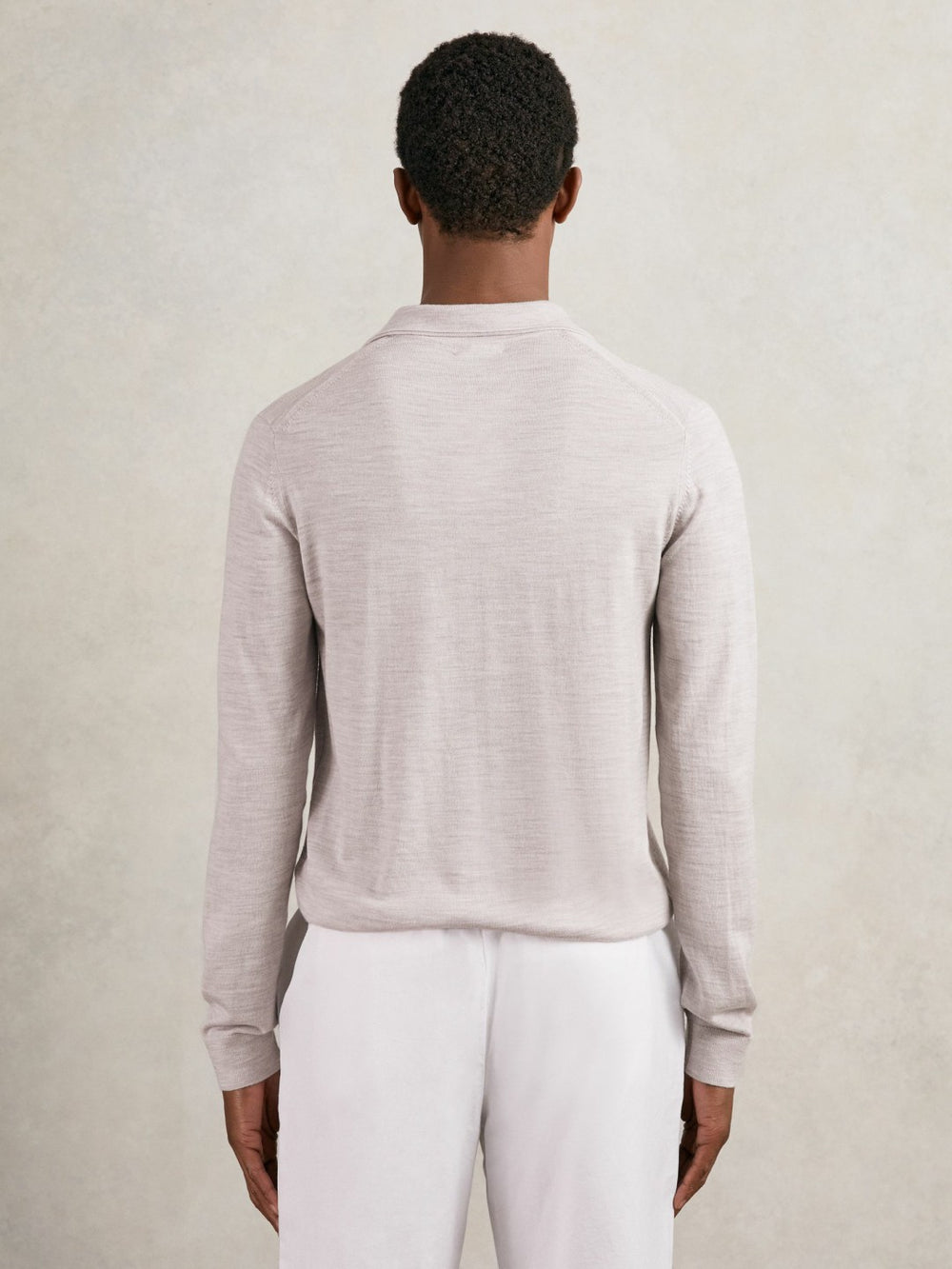 Merino Wool Open-Collar Polo Shirt in Wicker Brown Melange
